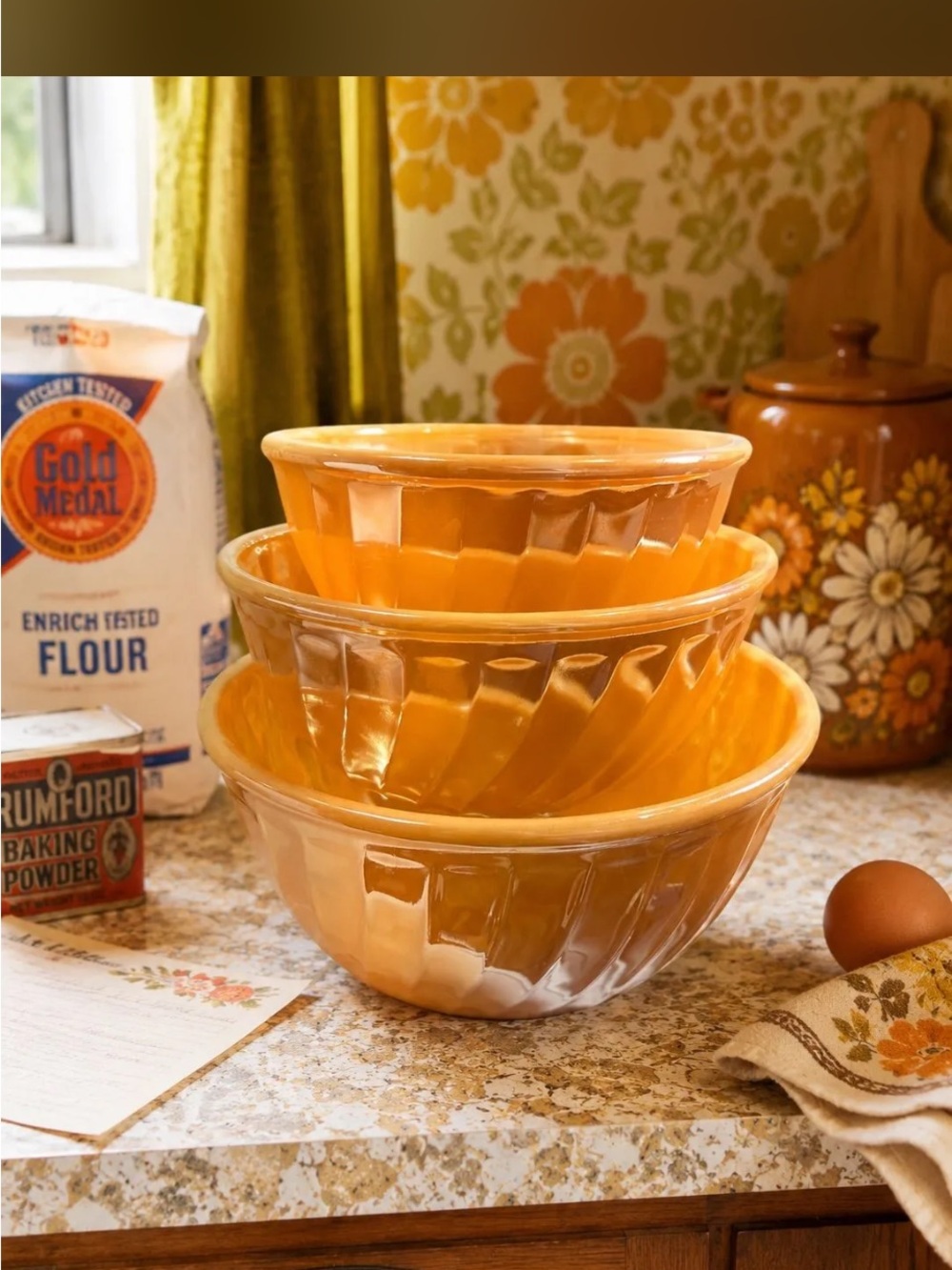 Anchor Hocking Retro Orange Glass Mixing Bowl Set of 3